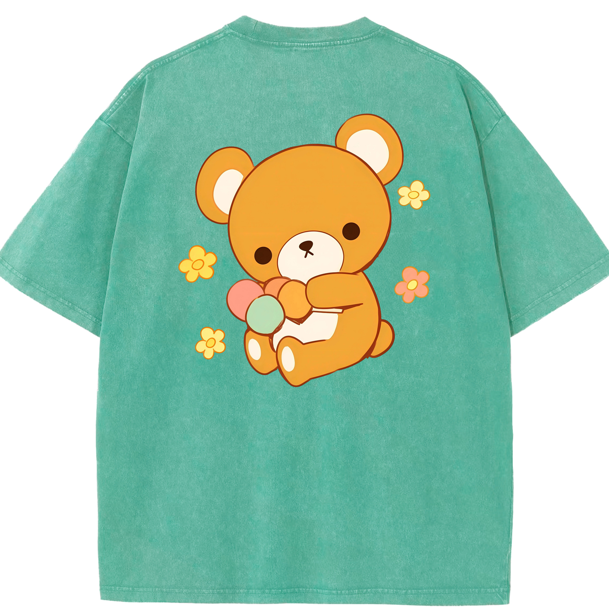 （画像用） リラックマ リラックマ キイロイトリ Rilakkuma Korilakkuma Kiiroitori 綿100% ヴィンテージ風 半袖Tシャツ（背面プリント）